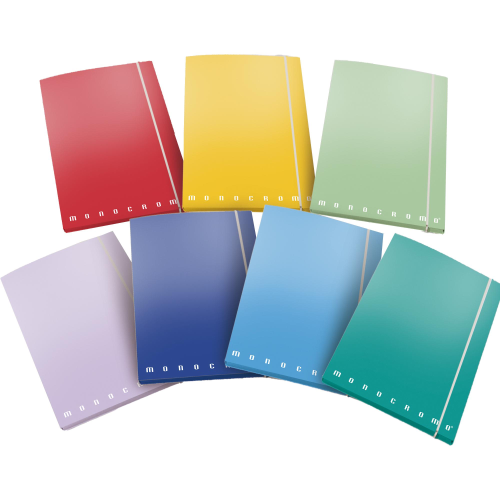 Cartella 3 lembi con elastico Monocromo - A4 - dorso 1,2 cm - colori assortiti - Pigna